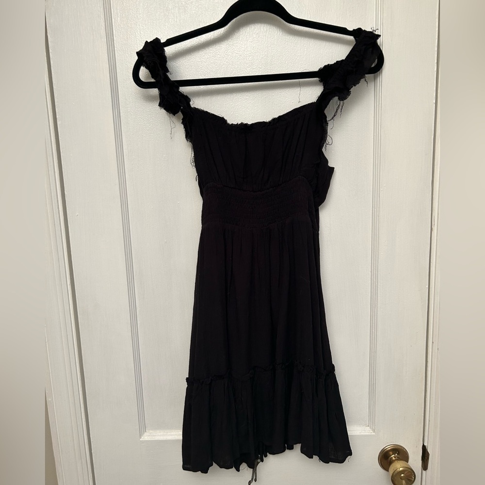 black ruffle sleeve dress